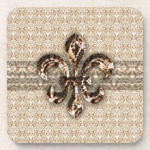 Dessous-de-verre Fleur de Lis d'or avec motif Damas de crème