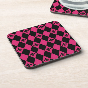 Dessous-de-verre Fleur-de-lys-diamants rose et noir
