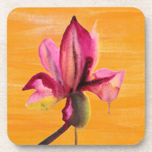 Dessous-de-verre Fleur de pop art orange aquarelle orchidée violett