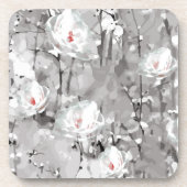 Dessous-de-verre Fleur de rose blanche gris floral d'hiver (Devant)