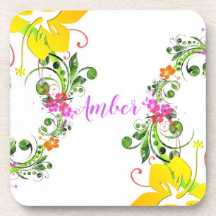 Dessous-de-verre Fleur d'hibiscus florale tropicale estivale