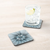 Dessous-de-verre Fleur Joyeuse Abstrait gris bleu floral Fractal (Côté Droit)