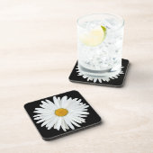 Dessous-de-verre Fleur marguerite blanche sur Floral noir (Côté Droit)