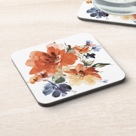 Dessous-de-verre Fleur orange et bleu à l'aquarelle (Côté gauche)