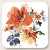 Dessous-de-verre Fleur orange et bleu à l'aquarelle (Devant)