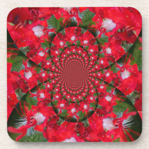 Dessous-de-verre Fleur Rouge Naturelle Blanc Plumes Kaleidoscope Ar