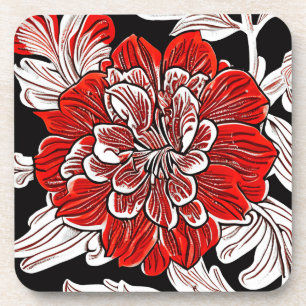 Dessous-de-verre Fleur rouge noir et blanc Art Nouveau