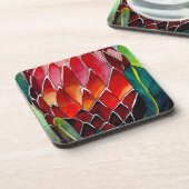 Dessous-de-verre Fleur rouge Protea art original aquarelle (Côté gauche)