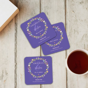 Dessous-de-verre Fleur sauvage bleu violet jaune Mariage Floral