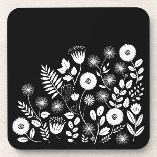 Dessous-de-verre Fleur sauvage Boho noir et blanc