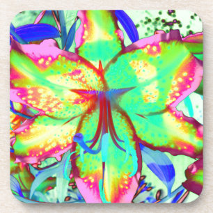 Dessous-de-verre Fleur tropicale fleurie fleurie verte rose