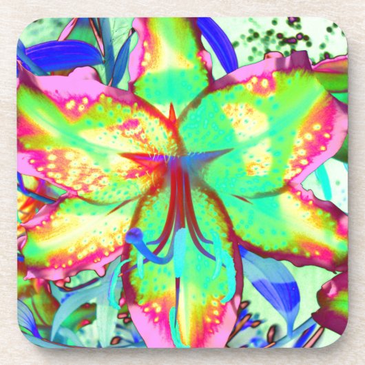 Dessous-de-verre Fleur tropicale fleurie fleurie verte rose (Devant)