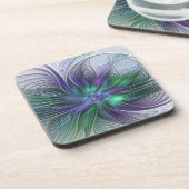 Dessous-de-verre Fleur vert violet Art Abstrait moderne Fractal (Côté gauche)