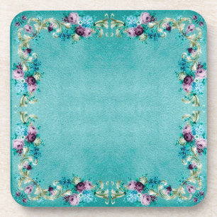 Dessous-de-verre Fleur victorienne élégante turquoise rose violet