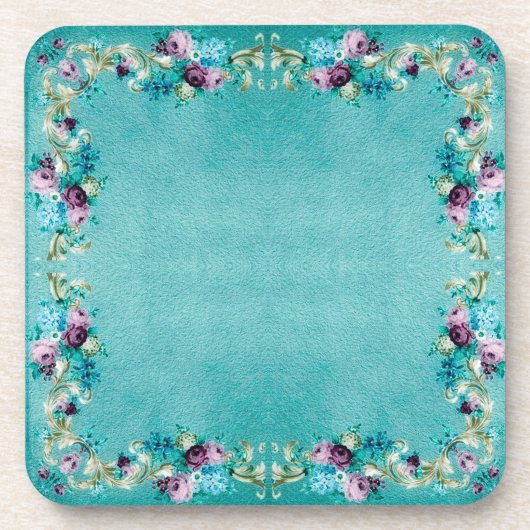 Dessous-de-verre Fleur victorienne élégante turquoise rose violet (Devant)