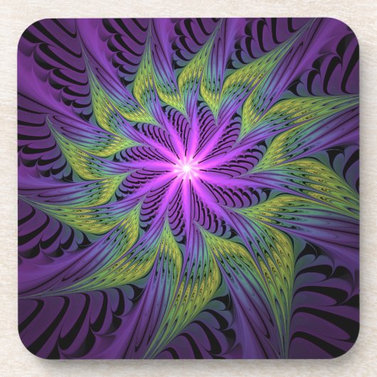 Dessous-de-verre Fleuron vert violet Art Abstrait fractal moderne (Devant)
