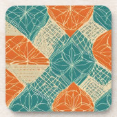 Dessous-de-verre Fleurs abstraites sarcelle, orange et beige (Devant)
