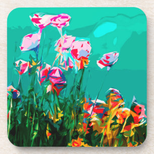 Dessous-de-verre Fleurs abstraites sarcelle violet orange