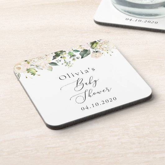 Dessous-de-verre Fleurs blanches, Fleurs de crème, Boho, Baby showe (Côté gauche)