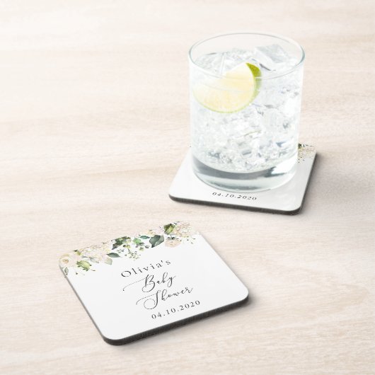 Dessous-de-verre Fleurs blanches, Fleurs de crème, Boho, Baby showe (Côté Droit)