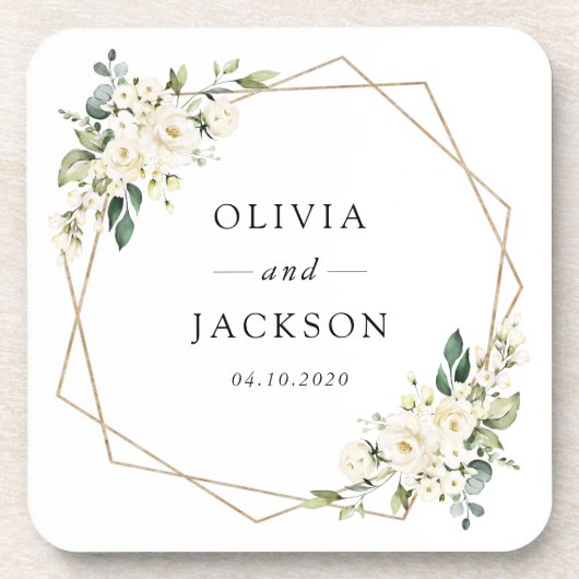 Dessous-de-verre Fleurs blanches, Fleurs de crème, Verdure, Mariage (Devant)