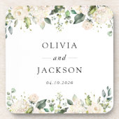 Dessous-de-verre Fleurs blanches, Fleurs de crème, Verdure, Mariage (Devant)