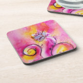 Dessous-de-verre FLEURS BLANCHES fuchsia jaune rose (Côté gauche)