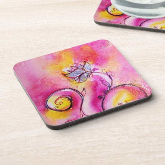 Dessous-de-verre FLEURS BLANCHES fuchsia jaune rose (Côté gauche)