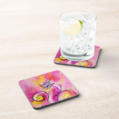 Dessous-de-verre FLEURS BLANCHES fuchsia jaune rose (Côté Droit)