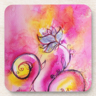 Dessous-de-verre FLEURS BLANCHES fuchsia jaune rose