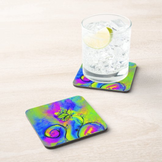 Dessous-de-verre FLEURS BLANCHES rose jaune violet bleu (Côté Droit)