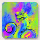 Dessous-de-verre FLEURS BLANCHES rose jaune violet bleu (Devant)