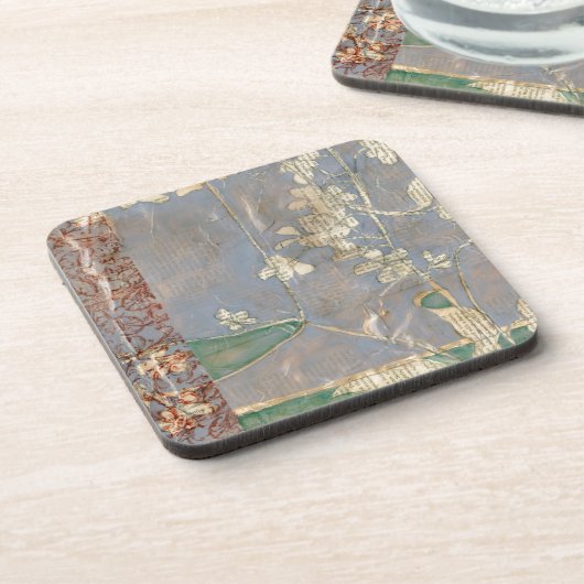 Dessous-de-verre Fleurs blanches sur Arrière - plan de papier journ (Côté gauche)