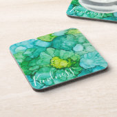 Dessous de verre "Fleurs bleu-vert" (Côté gauche)