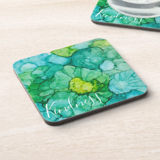 Dessous de verre "Fleurs bleu-vert" (Côté gauche)