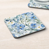 Dessous-de-verre Fleurs Bleues Blanches Aquarelle Chic (Côté gauche)