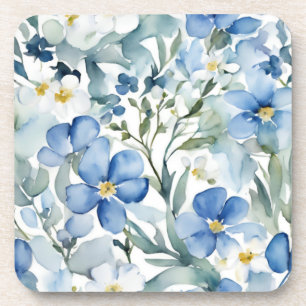 Dessous-de-verre Fleurs Bleues Blanches Aquarelle Chic
