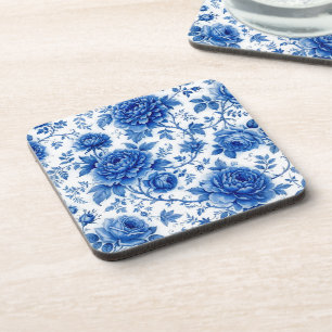 Dessous-de-verre Fleurs bleues délavées Roses Pivoines Bleu de coba