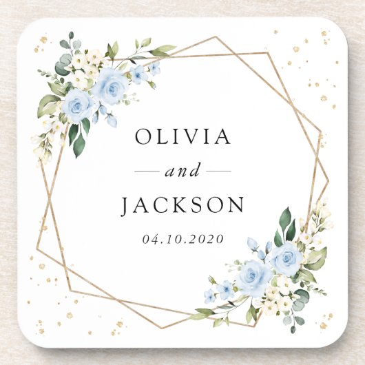 Dessous-de-verre Fleurs bleues, Fleurs blanches, Verdure, Mariage (Devant)