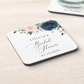 Dessous-de-verre Fleurs Bleues Marine, Fleurs Roses, Fête des marié (Côté gauche)