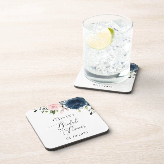 Dessous-de-verre Fleurs Bleues Marine, Fleurs Roses, Fête des marié (Côté Droit)