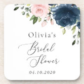 Dessous-de-verre Fleurs Bleues Marine, Fleurs Roses, Fête des marié (Devant)