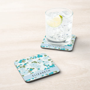 Dessous-de-verre Fleurs Bleues, Motif De Fleurs, Votre Nom