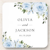 Dessous-de-verre Fleurs bleues poussiéreuses, Verdure, Boho, Mariag (Devant)