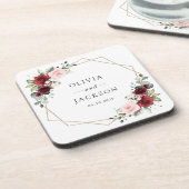 Dessous-de-verre Fleurs Bourgogne, Fleurs roses, Verdure, Mariage (Côté gauche)