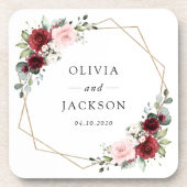 Dessous-de-verre Fleurs Bourgogne, Fleurs roses, Verdure, Mariage (Devant)