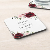 Dessous-de-verre Fleurs Bourgogne, Fleurs roses, Verdure, Mariage (Côté gauche)