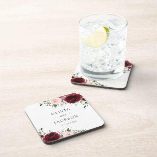 Dessous-de-verre Fleurs Bourgogne, Fleurs roses, Verdure, Mariage