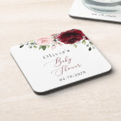 Dessous-de-verre Fleurs Bourgognes, Fleurs Roses, Boho, Baby shower (Côté gauche)