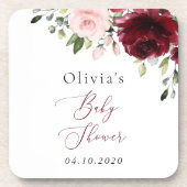 Dessous-de-verre Fleurs Bourgognes, Fleurs Roses, Boho, Baby shower (Devant)